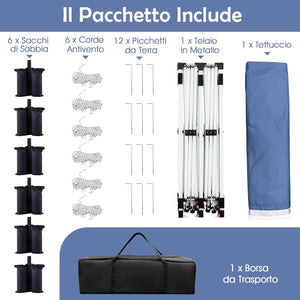 Gazebo Pieghevole da Giardino 3 x 6m, Gazebo Pop-up con Borsa da Trasporto, Regolabile in Altezza, per Feste (Blu)