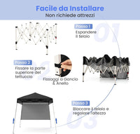 Gazebo Pop-up da Esterno 182 x 182 cm, Gazebo Pieghevole con 1 Parete Laterale, Gambe Inclinabili Regolabili e 4 Picchetti, Tendone Impermeabile per Feste, Campeggio e Picnic (Nero)