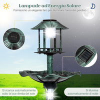 Vasca per Uccelli da Giardino a Energia Solare, Abbeveratoio e Mangiatoia per Uccelli da Esterno con 2 Lampade a Energia Solare, Fioriera e Supporto Riempibile (Bronzo, 43 x 43 x 110 cm)