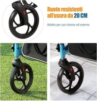 Deambulatore Pieghevole per Anziani Ultraleggero, con Sedile Borsa da Spesa e 4 Ruote Freno a Mano, Rollator Altezza Regolabile, Capacità 136kg, Lega di Alluminio, Nero (Blu)