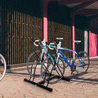 Portabiciclette rastrelliera 2 posti in acciaio da pavimento o da parete esterno 61,4x54x57,5cm Nero-Ciclismo