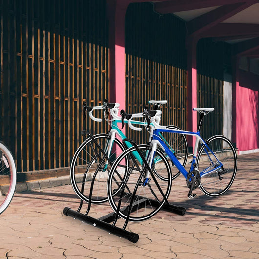 Portabiciclette rastrelliera 2 posti in acciaio da pavimento o da parete esterno 61,4x54x57,5cm Nero-Ciclismo