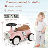 Macchinina Cavalcabile a Spinta per Bambini, Macchinina Giocattolo con Spazio di Archiviazione Ruote e Adesivi, Regalo per Bambini 18-36 Mesi (Rosa)