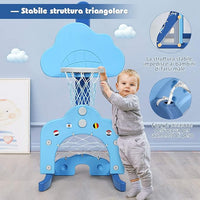 Basket per Bambini Centro attività Multifunzione - Palla Canestro, Calcio e Golf, Mazza da Golf e Palle incluese, per Bambini, Altezza Regolabile (Nuvola Azzurra)