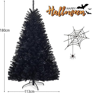 Albero di Natale Nero 180/225 cm, Albero di Natale con 1036/1258 Rami Folti e Base di Metallo con Cuscinetti Antiscivolo, Albero di Natale Realistico per Halloween (180x Ø112cm)