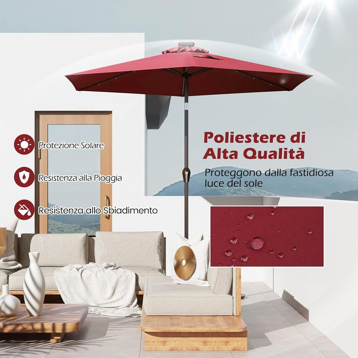 Ombrellone da Giardino con Led Luci ?270 cm, Parasole da Esterno Ombrello da Spiaggia (Rosso)