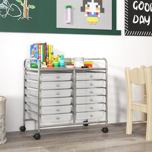 Carrello di Stoccaggio con 20 Cassetti, Carrello portaoggetti con 4 Ruote, Carrello Multiuso per Scuola Ufficio Cucina, 64 x 39 x 88 cm (12 cassetti Trasparente)