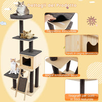 Albero Tiragraffi per Gatti Alto 175CM con Pali Sisal e Rampa Tiragraffi, Tiragraffi per Gatti Moderna a 6 Livelli con Cuscinetti Nicchia Trespolo, per Gatti Adulti e Gattini