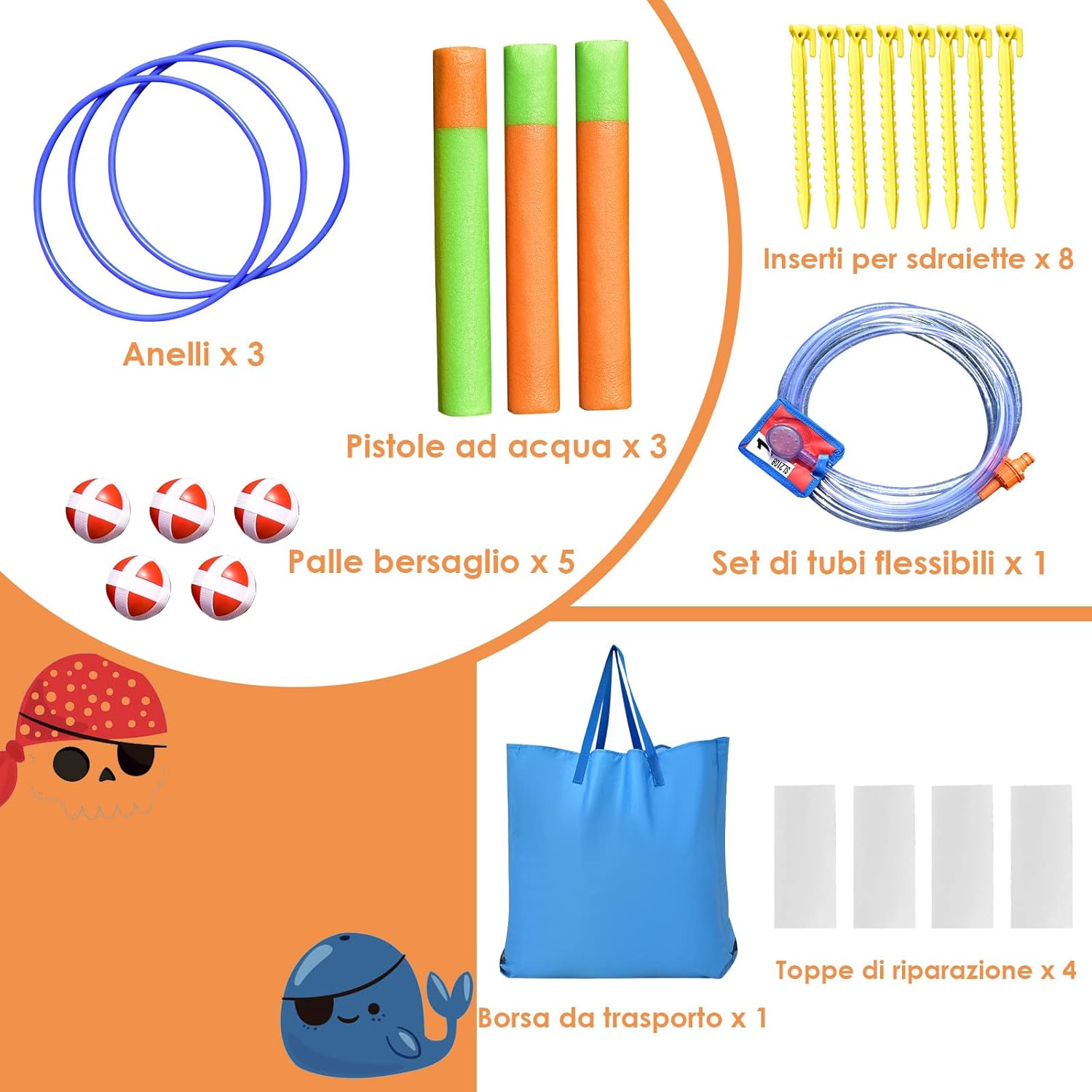 Castello Gonfiabile per Bambini 6 in 1, con Scivolo, Parete per Arrampicarsi, Piscina, Freccette, Gioco di Lancio, Pistole Acquatiche e Borsa, Ideale per 3 Bambini con Età 3-10 Anni