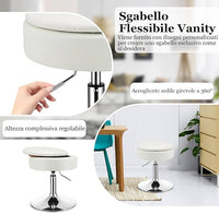 Sgabello Girevole Altezza Regolabile con Portaoggetti, Poggiapiedi Sgabelli da Trucco, Tavolino da Caffè, Sgabello da Lavoro Rotondo in Finta Pelle per Bar, Ufficio, Soggiorno, Camera (Bianco)