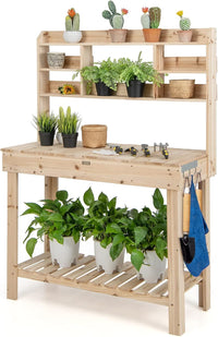 Tavolo da Lavoro per Giardinaggio con Tavolo Apribile, Scaffale, Ganci e Ripiano, Tavolo da Lavoro per Giardino, Patio e Cortile, Portata 151 kg, 110 x 50 x 153 cm