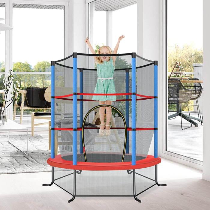 Trampolino Elastico Bambino in Acciaio, Tappeto Elastico Bambini da Esterno e da Interno, con Rete e Cusicnetti Antiscivolo（Blu)