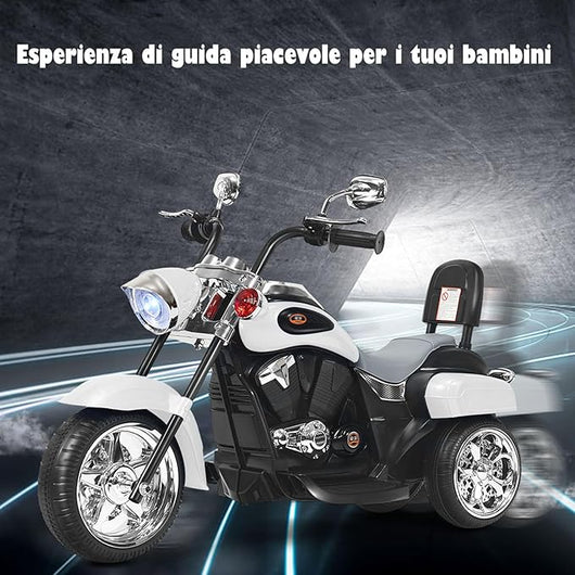 6V Moto Elettriche per Bambini, Moto Cavalcabile Marcia Avanti e Indietro, Portanza di Peso 30kg (Bianco)