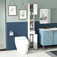 Armadio da Terra Alto, Mobile Colonna Bagno con 2 Ante 1 Cassetto e 5 Ripiani Regolabili, Mobile Bagno Salvaspazio per Bagno Soggiorno Camera da Letto, 20x20x180cm (Bianco)