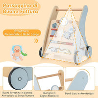 2 in 1 Girello Neonato in Legno, Carrello Primi Passi per Bambini, con Giocattoli Montessori, Scomparto Portaoggetti, per Bambini 3+ Anni