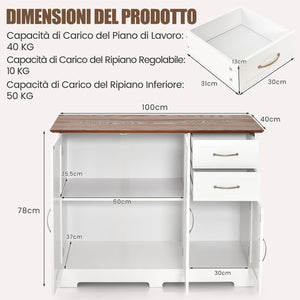 Credenza Buffet, Armadio di Stoccaggio Moderno con 2 Ante e 2 Cassetti, Ripiano Regolabile, Credenza Armadio di Stoccaggio per Cucina, Sala da Pranzo, Bianco