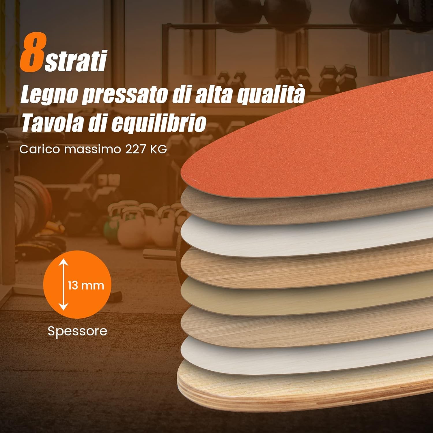 Balance Board in Legno, Tavola di Equilibrio con Rullo e Tappetino per Allenamento Skateboard Hockey Snowboard Surfing, Attrezzi 3 in 1 per Esercizi Equilibrio e Tonificazione Core (Arancione)