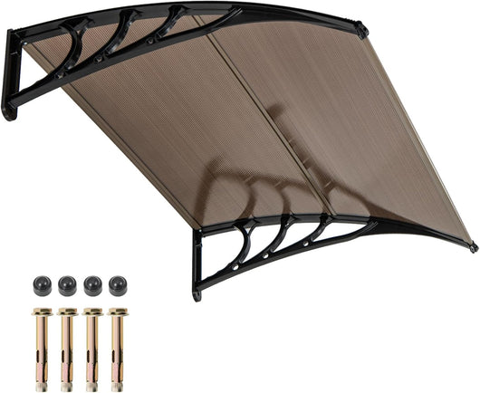 Tettoia per Porta Finestra, Pensilina Tettoia per Porta in Policarbonato, per Protezione da Sole, Pioggia, Neve, per Balcone, Finestre e Porte (122 x 99 x 28 cm,Marrone)