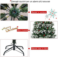 Albero di Natale Innevato 150/180/210/240 cm, Albero di Natale Artificiale con Rami, Bacche Rosse e Base di Metallo, Decorazione Natalizia per Casa, Negozio e Ufficio (180 CM)