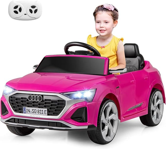 12V Audi Auto Elettrica per Bambini, Veicolo Elettrico con Telecomando Clacson Luci LED Musica, 3 Velocità 3-5 Km/h, Avvio Morbido, Auto per Bambini 3 Anni+ (Rosa)