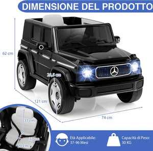 Benz Auto Cavalcabile per Bambini, Veicolo Elettrico 4WD con Telecomando Luci Musica e Clacson, Sospensione a Molla, 3-5 KM/H, per 37-96 Mesi (Nero)