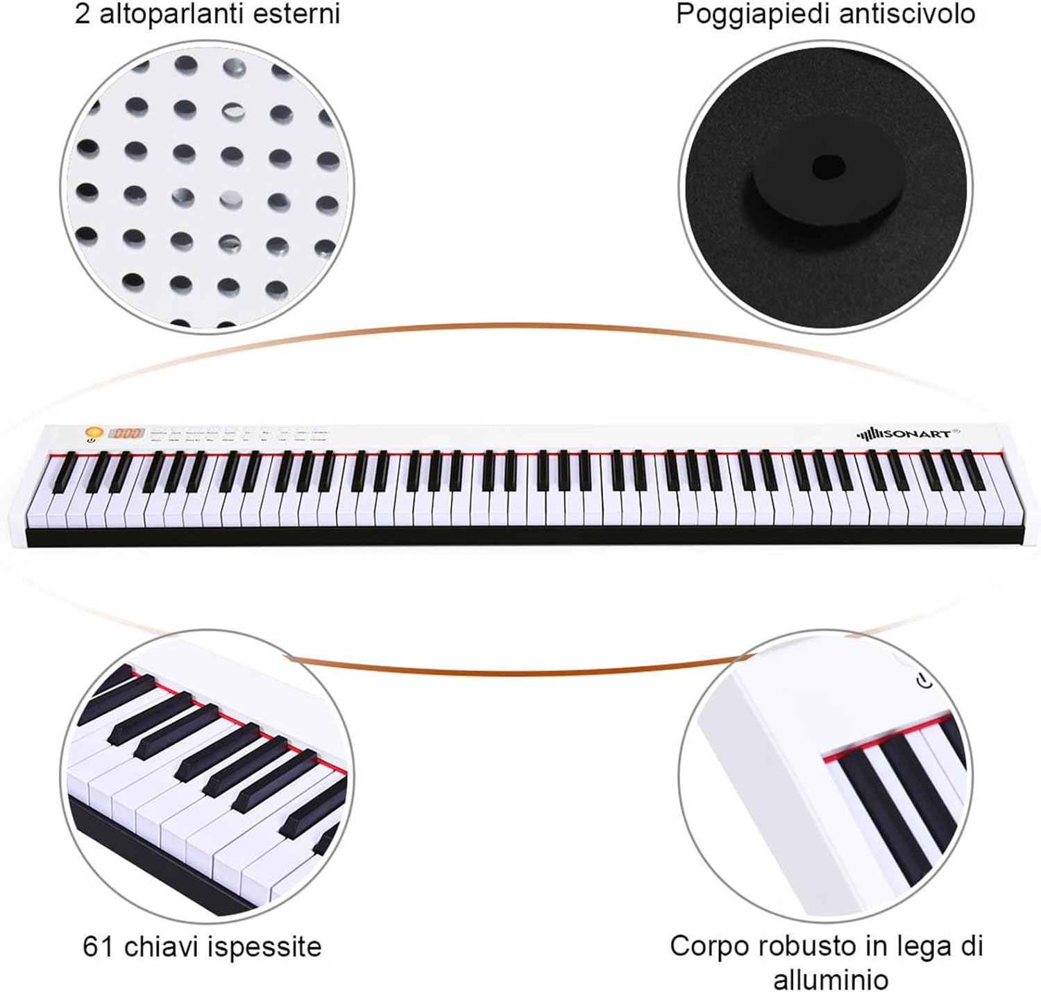 Pianoforte Digitale 88 Tasti, Tastiera Musicale Portatile con Custodia, Pianola Elettronica con 128 Ritmi e Toni, MIDI e Funzione di APP Bluetooth, per Principianti