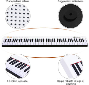 Pianoforte Digitale 88 Tasti, Tastiera Musicale Portatile con Custodia, Pianola Elettronica con 128 Ritmi e Toni, MIDI e Funzione di APP Bluetooth, per Principianti