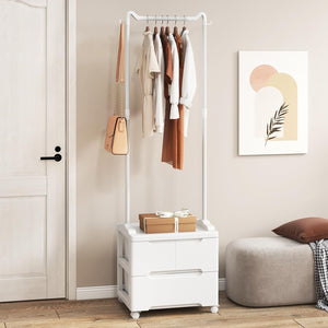 Appendiabiti con 3 Cassetti e Ruote Bloccabili, Stand Appendiabiti Girevole con Ganci Laterali e Barra per Appendere, per Camera da Letto Soggiorno Ingresso, 46x38x157 cm