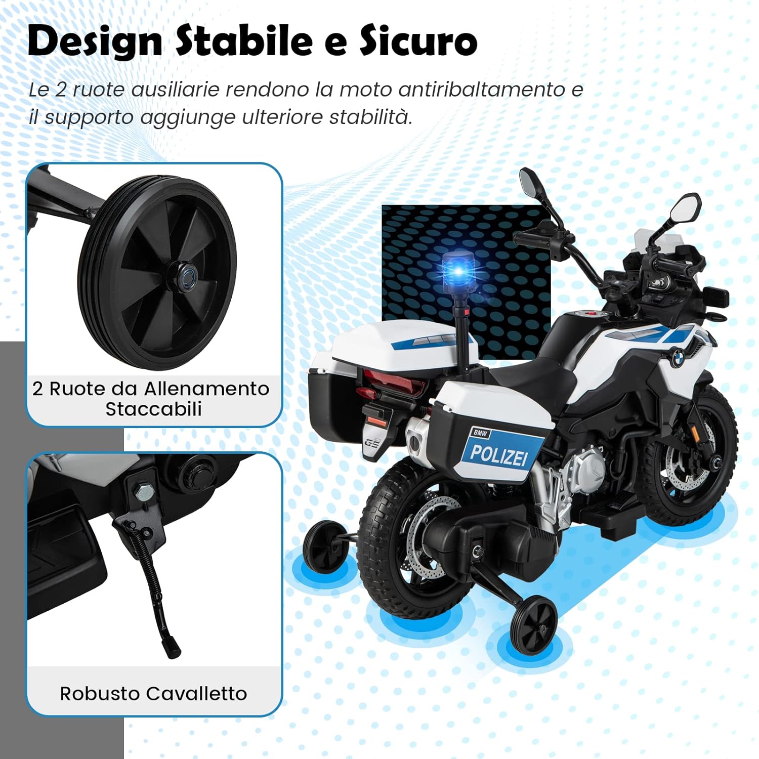 12V BMW Moto Cavalcabile per Bambini, Moto Elettrica con 2 Ruote di Formazione Rimovibili, Regalo per Bambini 3-8 Anni, 3-6 km/h