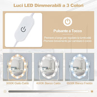 Toeletta da Trucco con 10 Luci LED, Tavolo da Trucco con Specchio Ovale Illuminato, Toeletta con 4 Cassetti e Sgabello Imbottito per Camera da Letto (Bianco)
