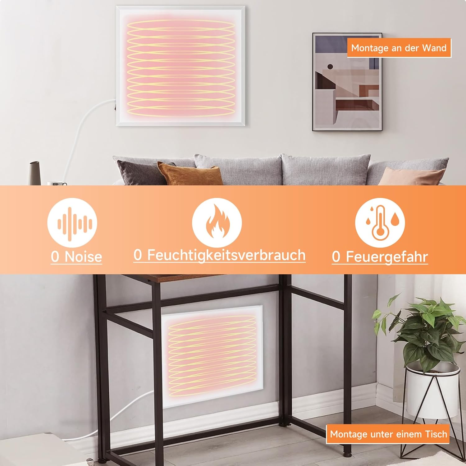 ZMH Termoriscaldatore a Infrarossi 350W Protezione da Surriscaldamento, per Camera/Soggiorno