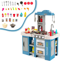 Cucina Giocattolo con Set di Accessori Cibo e Utensili, Cucina per Bambini con Suoni e Luci, Lavandino, Rubinetto, Scaffali, Forni e Fornelli, per Bambini 3+ Anni (Blu)
