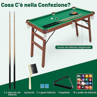 Set Tavolo da Biliardo Pieghevole, Tavolo da Gioco Biliardo Portatile con Livellatori Regolabili per Piedi, 2 Stecche 2 Gessi 16 Palline Spazzola, per Giochi in Famiglia Bar, 138x67x79,5 cm