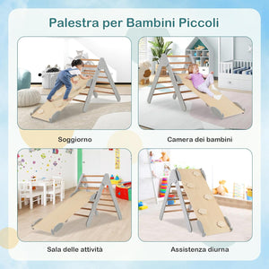 3 in 1 Arrampicata Giocattolo a Triangolo per Bambini, Set di Arrampicata con Rampa di Scivolo a 2 Lati e Inclinazione Regolabile, Arrampicatore per Bambini 1 Anno+ (Grigio)