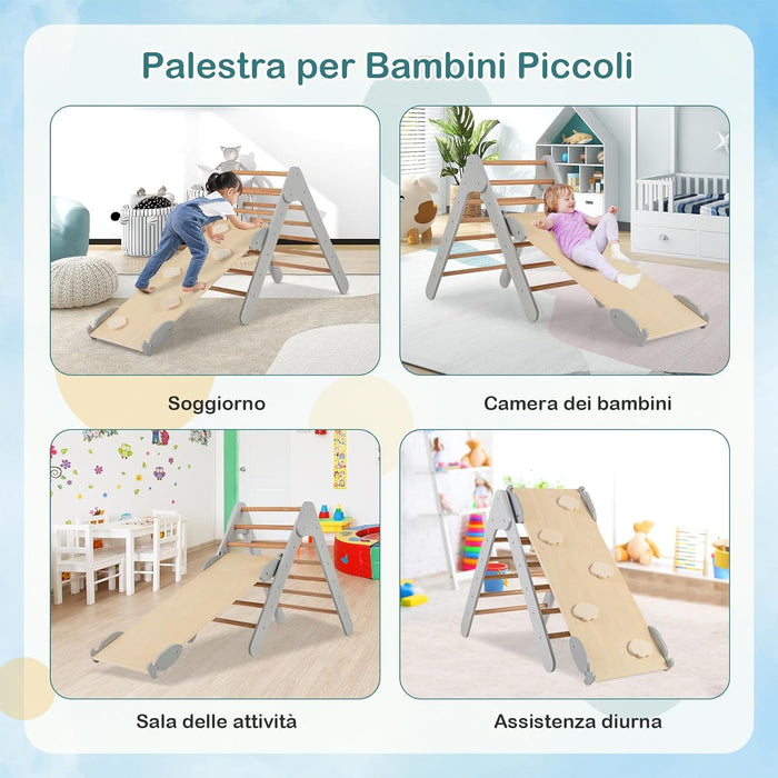 3 in 1 Arrampicata Giocattolo a Triangolo per Bambini, Set di Arrampicata con Rampa di Scivolo a 2 Lati e Inclinazione Regolabile, Arrampicatore per Bambini 1 Anno+ (Grigio)