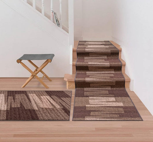 Passatoia Scala Bordata 67x900 cm Ingresso Corridoio Tappeto Cucina Gradini Zig Zag Marrone