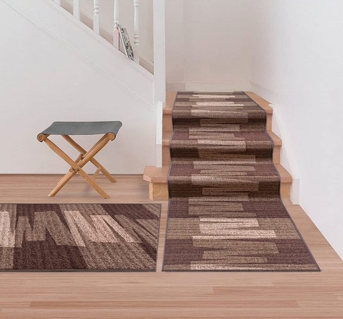 Passatoia Scala Bordata 67x180 cm Ingresso Corridoio Tappeto Cucina Gradini Zig Zag Marrone