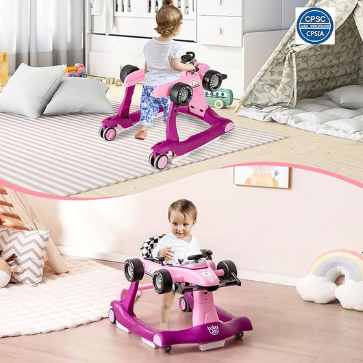 Girello per Bambini 4 in 1, Girello Pieghevole con Altezza e Velocità Regolabili, Carillon con Luci, Volante e Sedile, Primi Passi per Bambini 6-18 Mesi, Portata 15 kg (Viola)