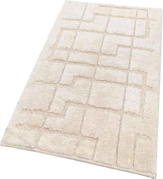 Tappeto Bagno Puro Cotone Morbido 3D Camera Sendiletto Elegante Lavabile Panna 55x90 cm