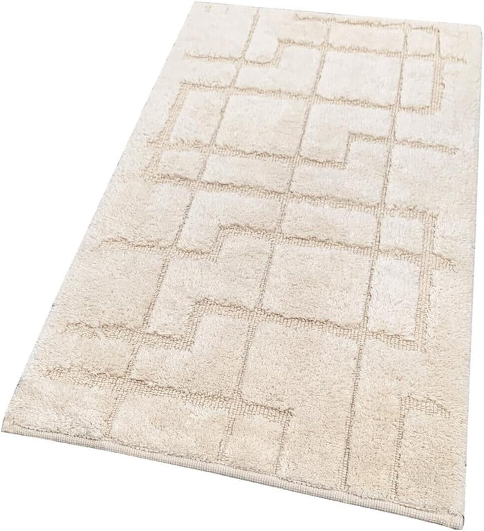 Tappeto Bagno Puro Cotone Morbido 3D Camera Sendiletto Elegante Lavabile Panna 55x90 cm