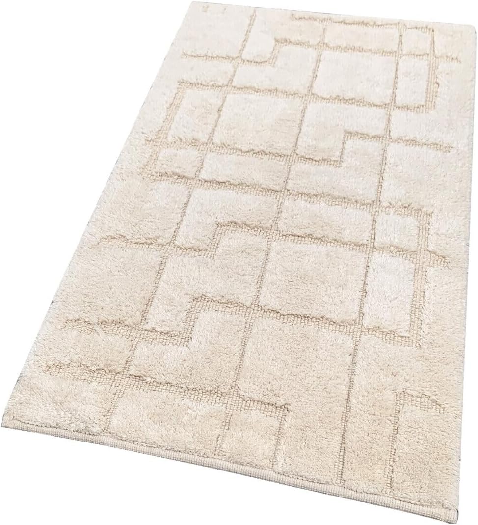 Tappeto Bagno Puro Cotone Morbido 3D Camera Sendiletto Elegante Lavabile Panna 55x90 cm