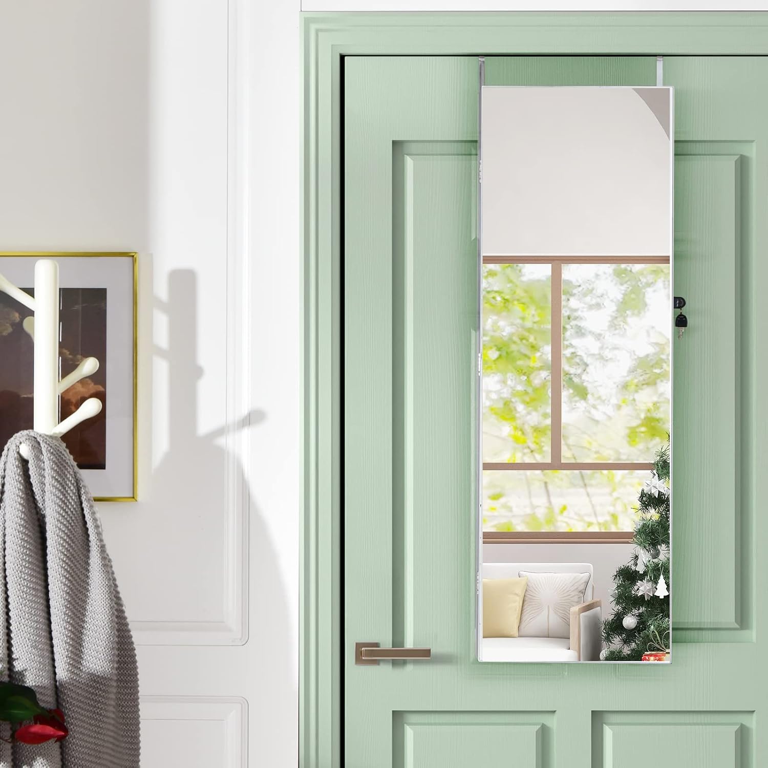 Armadietto Portagioie con Specchio, Armadio per Gioielli con 6 Luci LED e Cassetti, Organizer Gioielli per Camera da Letto e Cabina Armadio, 36 x 10 x 108 cm (Bianco)