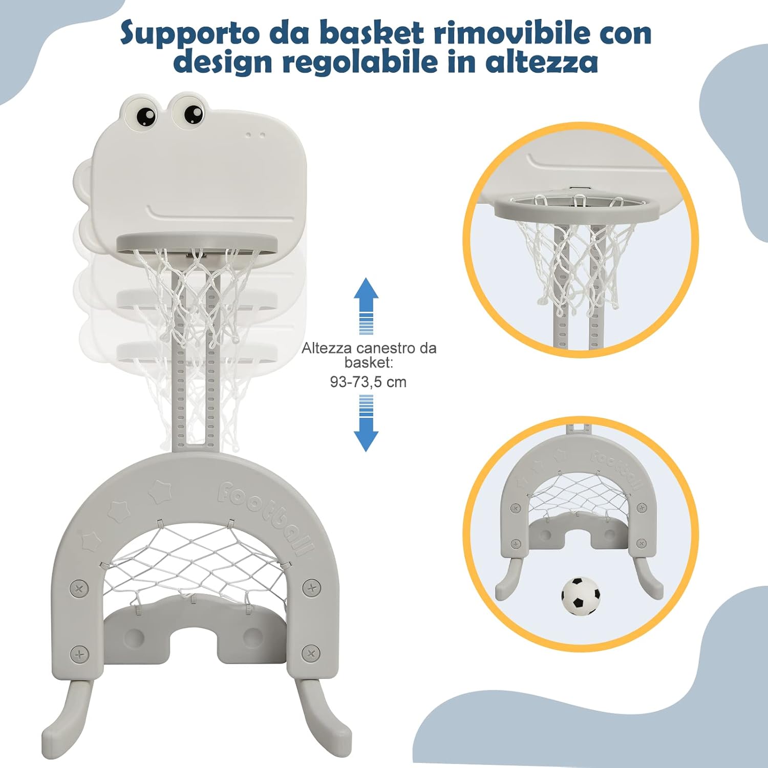 6 in 1 Parco Giochi per Bambini, con Altalena Scivolo Canestro da Basket Golf, Parco Giochi per Bambini da Esterno ed Interno, 172x182x108-120cm, 18 Mesi+ (Bianco)