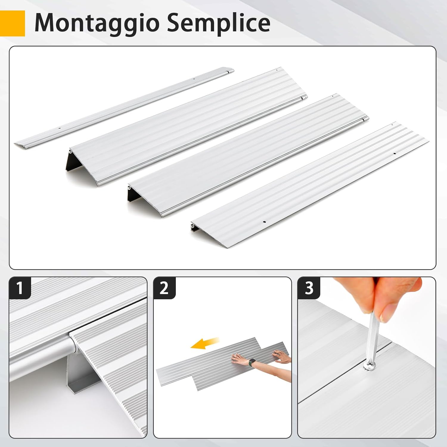 Rampa per Soglia Porta, Rampa d'Accesso in Alluminio con Altezza Regolabile, Superficie Antiscivolo, Portata 317 KG (8,5 cm)