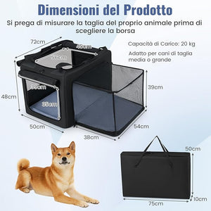 Trasportino Pieghevole per Cani e Gatti, Borsa da Trasporto per Animali con 2 Aperture, Finestra, Cesto Interno in Rete, Tasche Laterali e Porta Bicchiere, Gabbia Morbida e Portatile (M)