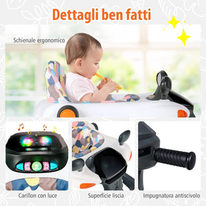 Girello per bambini 2 in 1, Girello con Altezza e Velocità Regolabili, Carillon con Luci e Cuscino Comodo, Primi Passi per Bambini 6-18 Mesi, Capacità di carico: 15 kg (Nero)
