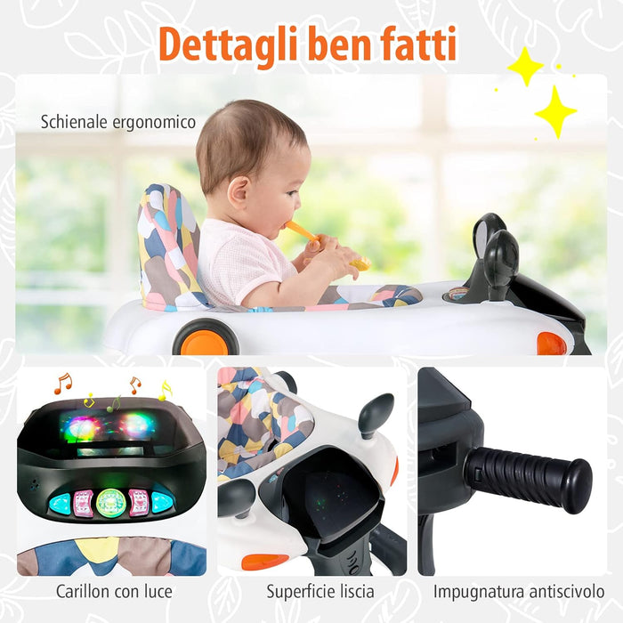 Girello per bambini 2 in 1, Girello con Altezza e Velocità Regolabili, Carillon con Luci e Cuscino Comodo, Primi Passi per Bambini 6-18 Mesi, Capacità di carico: 15 kg (Nero)