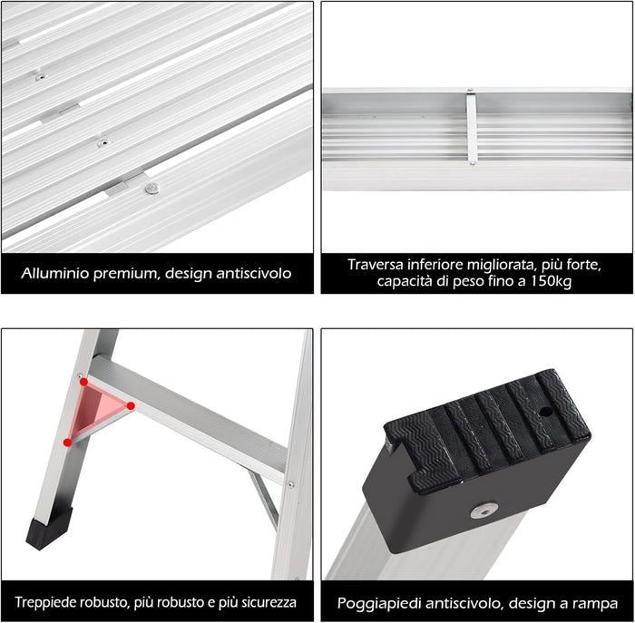 Piattaforma di Lavoro Sgabello di Alluminio Leggero, Pieghevole e Antiscivolo, capacit¨¤ 150 kg