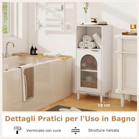 Armadietto da Bagno 35 x 30 x 90 cm, Mobiletto Bagno Salvaspazio in Legno con Anta in Vetro Temperato e Ripiano Regolabile, Colonna Salvaspazio per Corridoio, Soggiorno e Cuccina