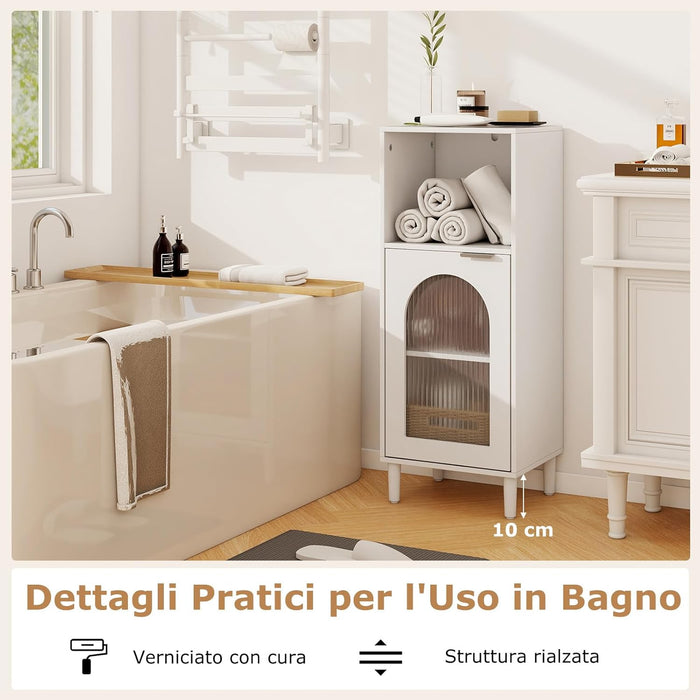 Armadietto da Bagno 35 x 30 x 90 cm, Mobiletto Bagno Salvaspazio in Legno con Anta in Vetro Temperato e Ripiano Regolabile, Colonna Salvaspazio per Corridoio, Soggiorno e Cuccina